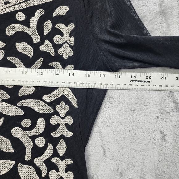 INC International Concepts Top Women M Black Embroidered Double Layer Sheer Mesh - Picture 6 of 8